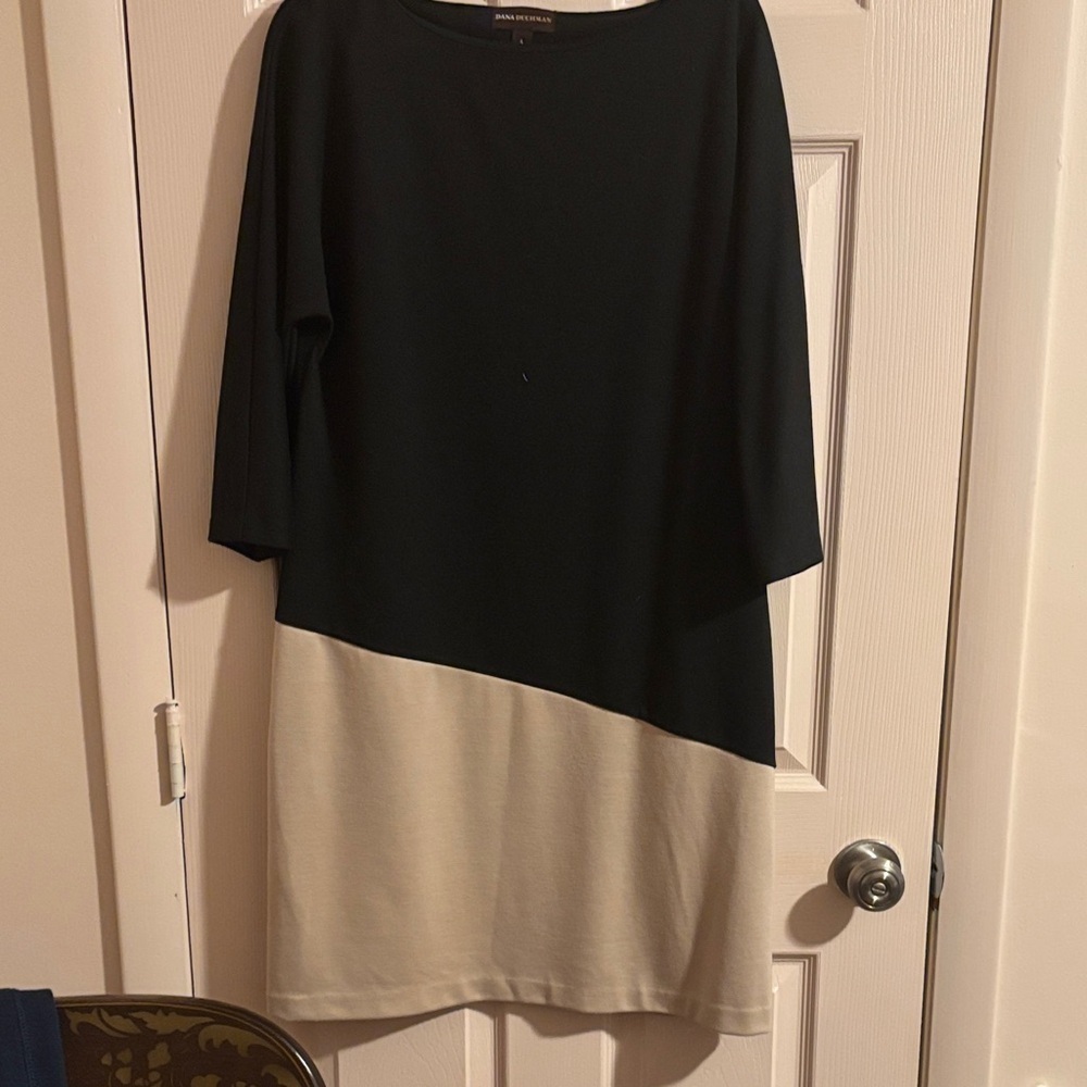 Dana Buchman Black and Cream Asymmetrical Dress